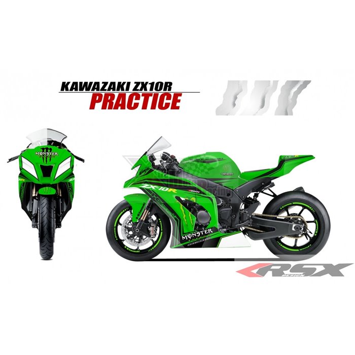 RSX kit déco racing KAWASAKI ZX10R PRACTICE base blanc 11-