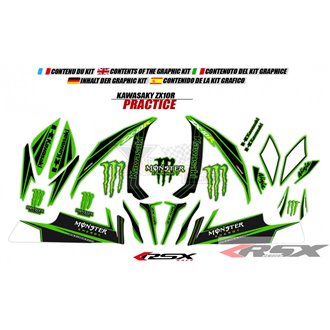 RSX kit déco racing KAWASAKI ZX10R PRACTICE base vert 11-