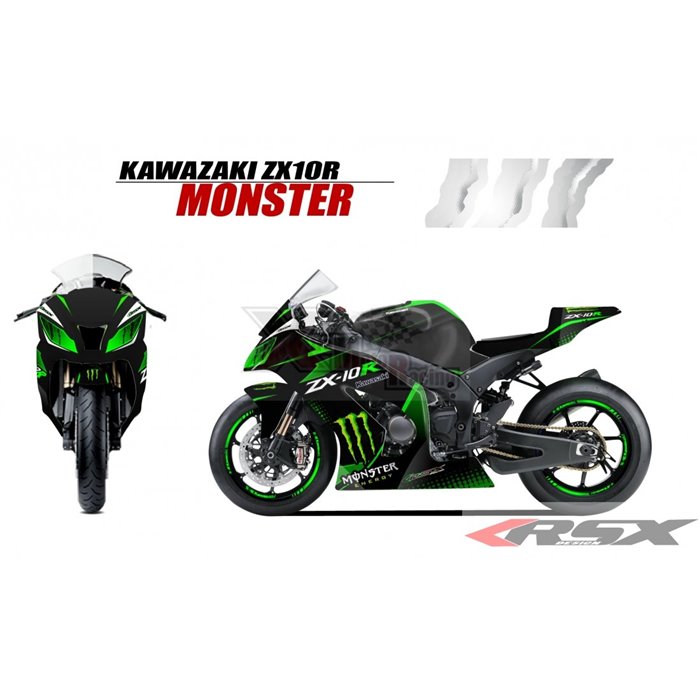 RSX kit déco racing KAWASAKI ZX10R MONSTER base noir 11-